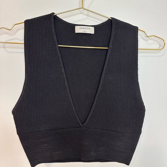 Aritzia Babaton V neck sculpt knit crop top - Picture 2 of 10